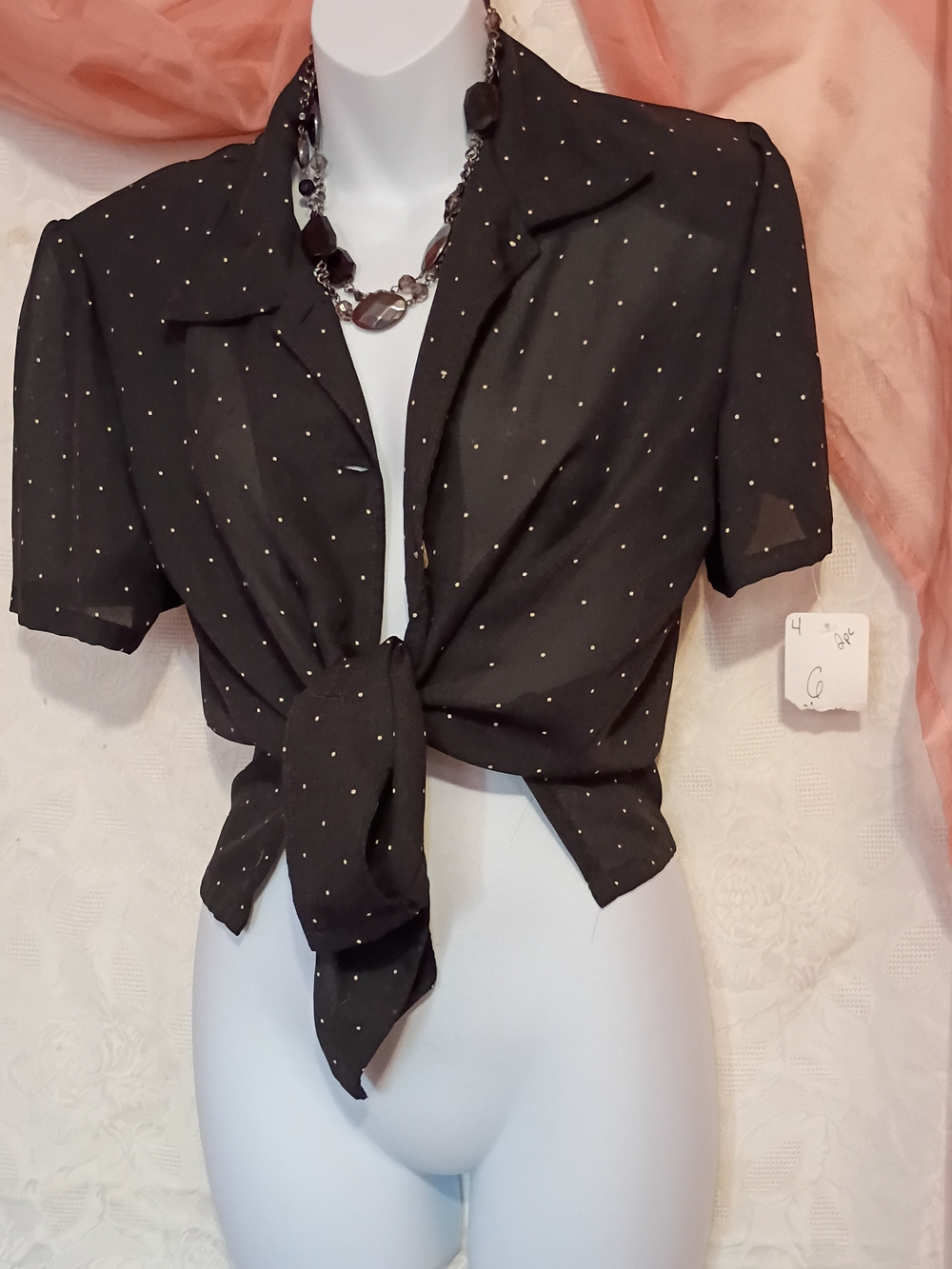 Virgo Black Short Sleeve Blouse with White Dot Accents